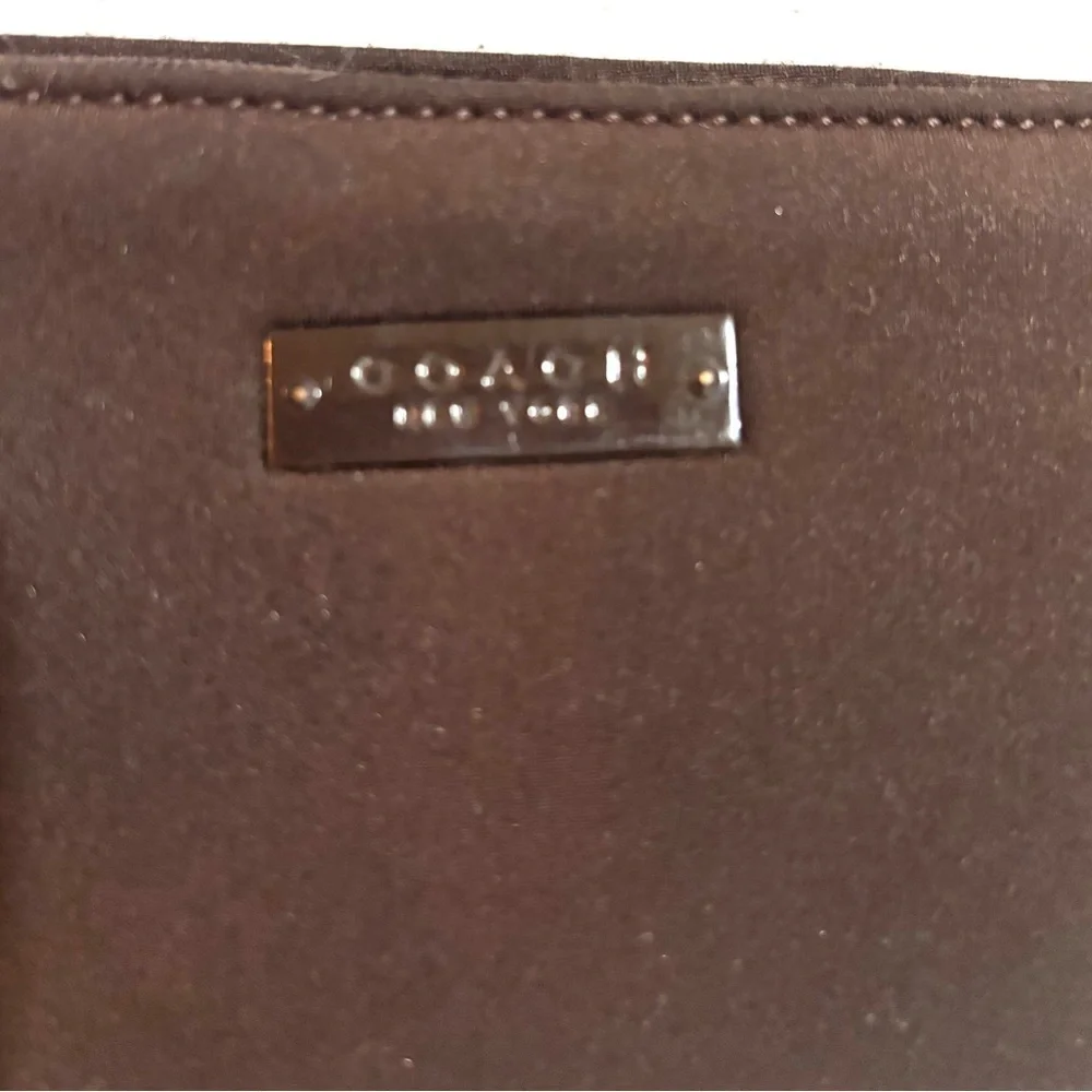 Coach vintage nlyon Dark Brown Wristlet clutch make up pouch bag with Logo